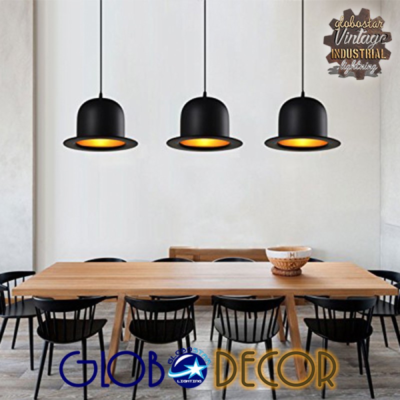 GLOBOSTAR® CHARLO 01214 Vintage Κρεμαστό Φωτιστικό Οροφής με Ντουί 1 x E27 AC 220-240V IP20 - Μαύρο & Χρυσό - Μ26 x Π26 x Υ16cm