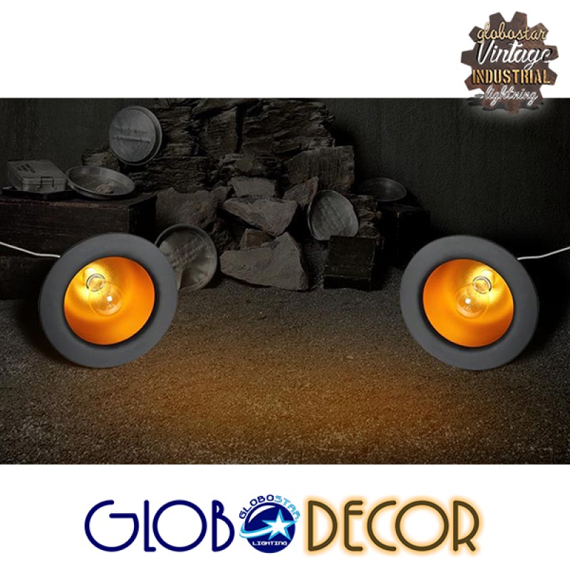 GLOBOSTAR® CHARLO 01214 Vintage Κρεμαστό Φωτιστικό Οροφής με Ντουί 1 x E27 AC 220-240V IP20 - Μαύρο & Χρυσό - Μ26 x Π26 x Υ16cm
