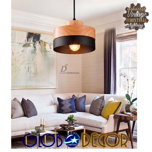 GLOBOSTAR® RUHIEL 01233 Μοντέρνο Κρεμαστό Φωτιστικό Οροφής με Ντουί 1 x E27 AC 220-240V IP20 - Μαύρο & Μπεζ - Μ18 x Π18 x Υ12cm