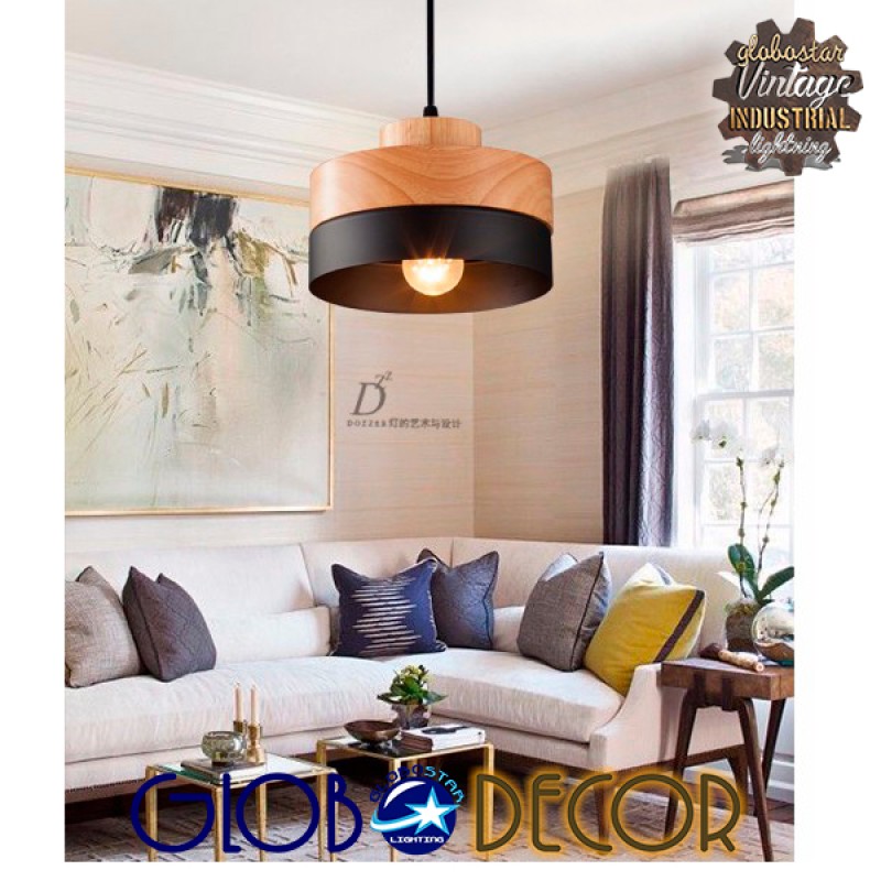 GLOBOSTAR® RUHIEL 01233 Μοντέρνο Κρεμαστό Φωτιστικό Οροφής με Ντουί 1 x E27 AC 220-240V IP20 - Μαύρο & Μπεζ - Μ18 x Π18 x Υ12cm