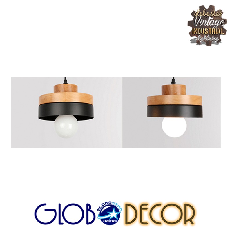GLOBOSTAR® RUHIEL 01233 Μοντέρνο Κρεμαστό Φωτιστικό Οροφής με Ντουί 1 x E27 AC 220-240V IP20 - Μαύρο & Μπεζ - Μ18 x Π18 x Υ12cm