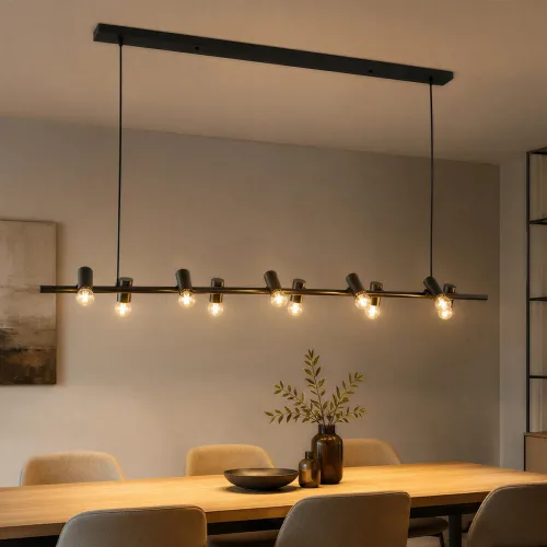 GLOBOSTAR® ALFREDA 01242 Μοντέρνο Κρεμαστό Φωτιστικό Οροφής με Ντουί 10 x E27 AC 220-240V IP20 - Μαύρο - Μ140 x Π18 x Υ7cm