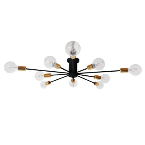 GLOBOSTAR® OLINDA 01244 Μοντέρνο Φωτιστικό Οροφής με Ντουί 10 x E27 AC 220-240V IP20 - Μαύρο & Χρυσό - Μ102 x Π102 x Υ17cm