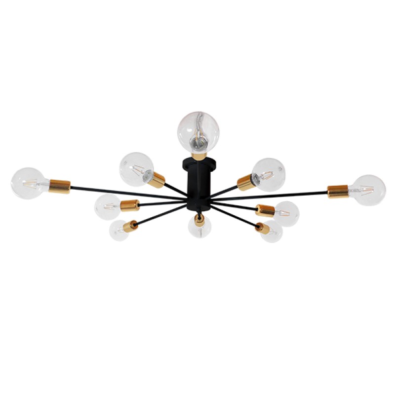 GLOBOSTAR® OLINDA 01244 Μοντέρνο Φωτιστικό Οροφής με Ντουί 10 x E27 AC 220-240V IP20 - Μαύρο & Χρυσό - Μ102 x Π102 x Υ17cm