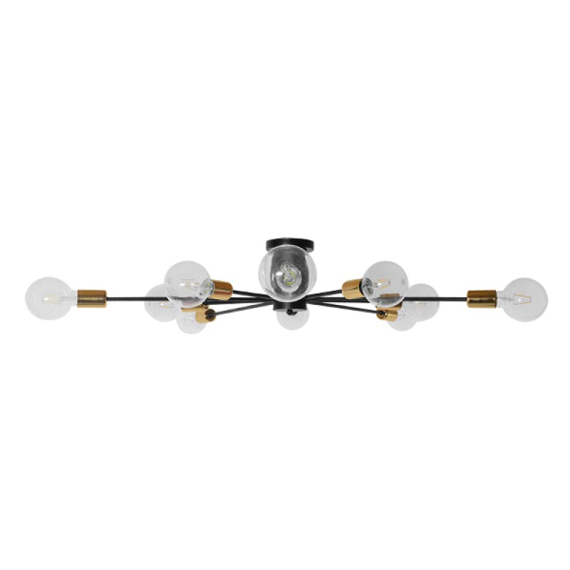 GLOBOSTAR® OLINDA 01244 Μοντέρνο Φωτιστικό Οροφής με Ντουί 10 x E27 AC 220-240V IP20 - Μαύρο & Χρυσό - Μ102 x Π102 x Υ17cm