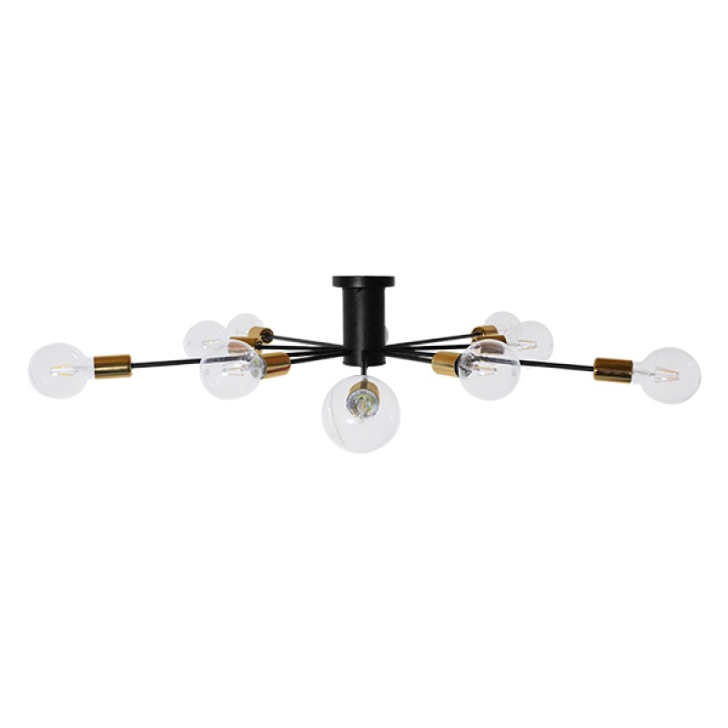 GLOBOSTAR® OLINDA 01244 Μοντέρνο Φωτιστικό Οροφής με Ντουί 10 x E27 AC 220-240V IP20 - Μαύρο & Χρυσό - Μ102 x Π102 x Υ17cm