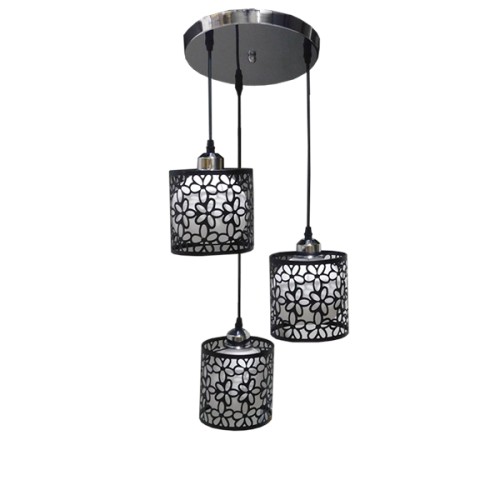 GLOBOSTAR® RAINELDA 01246 Μοντέρνο Κρεμαστό Φωτιστικό Οροφής με Ντουί 3 x E27 AC 220-240V IP20 - Μαύρο & Λευκό - Μ35 x Π35 x Υ110cm