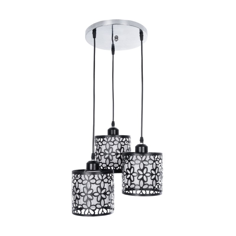 GLOBOSTAR® RAINELDA 01246 Μοντέρνο Κρεμαστό Φωτιστικό Οροφής με Ντουί 3 x E27 AC 220-240V IP20 - Μαύρο & Λευκό - Μ35 x Π35 x Υ110cm