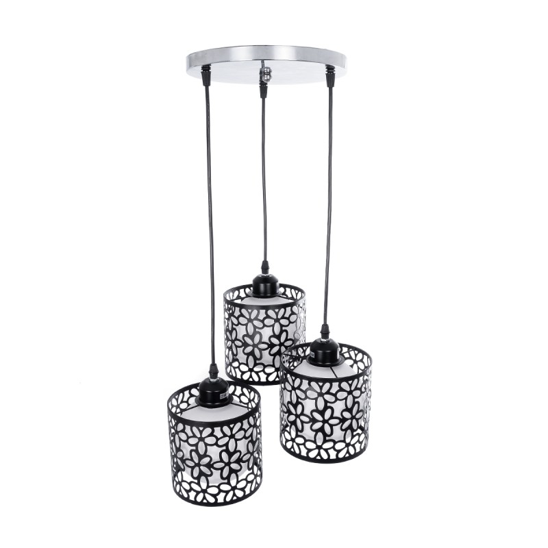 GLOBOSTAR® RAINELDA 01246 Μοντέρνο Κρεμαστό Φωτιστικό Οροφής με Ντουί 3 x E27 AC 220-240V IP20 - Μαύρο & Λευκό - Μ35 x Π35 x Υ110cm