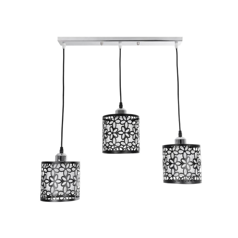 GLOBOSTAR® RAINELDA 01247 Μοντέρνο Κρεμαστό Φωτιστικό Οροφής με Ντουί 3 x E27 AC 220-240V IP20 - Μαύρο & Λευκό - Μ60 x Π15 x Υ19cm