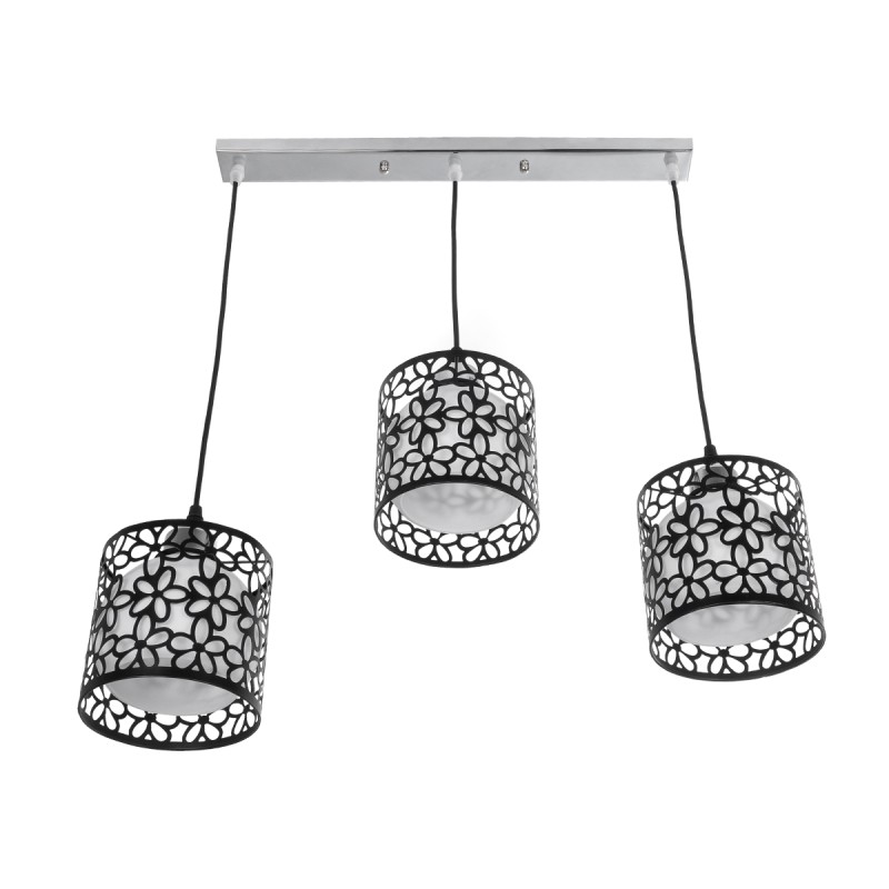 GLOBOSTAR® RAINELDA 01247 Μοντέρνο Κρεμαστό Φωτιστικό Οροφής με Ντουί 3 x E27 AC 220-240V IP20 - Μαύρο & Λευκό - Μ60 x Π15 x Υ19cm