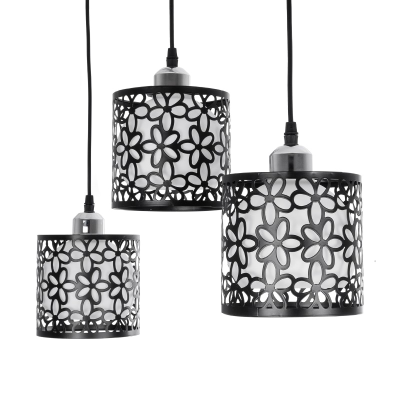GLOBOSTAR® RAINELDA 01247 Μοντέρνο Κρεμαστό Φωτιστικό Οροφής με Ντουί 3 x E27 AC 220-240V IP20 - Μαύρο & Λευκό - Μ60 x Π15 x Υ19cm