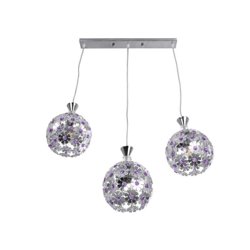 GLOBOSTAR® BOUQUET 01249 Μοντέρνο Κρεμαστό Φωτιστικό Οροφής με Ντουί 3 x E27 AC 220-240V IP20 - Ασημί & Μωβ - Μ66 x Π18 x Υ24cm
