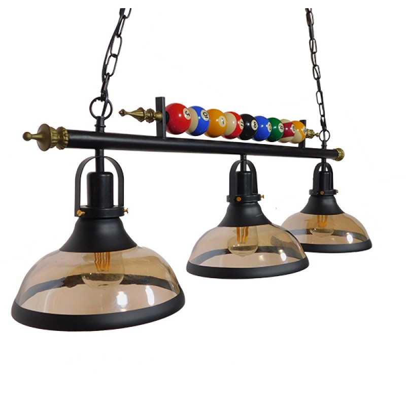GLOBOSTAR® BILLIARD SERIES 01280 Vintage Κρεμαστό Φωτιστικό Οροφής με Ντουί 3 x E27 AC 220-240V IP20 - Μαύρο & Μελί - Μ96 x Π25 x Υ30cm