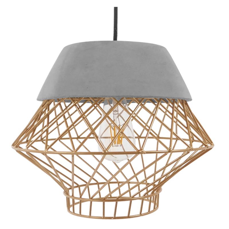 GLOBOSTAR® DURANT 01324 Μοντέρνο Κρεμαστό Φωτιστικό Οροφής με Ντουί 1 x E27 AC 220-240V IP20 - Γκρι & Χρυσό - Μ35 x Π35 x Υ35cm