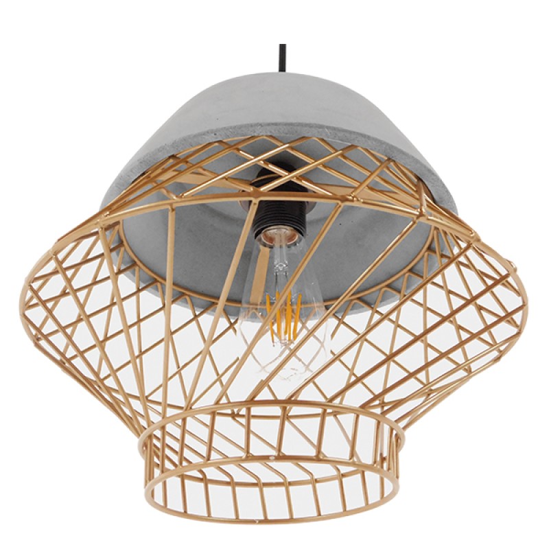 GLOBOSTAR® DURANT 01324 Μοντέρνο Κρεμαστό Φωτιστικό Οροφής με Ντουί 1 x E27 AC 220-240V IP20 - Γκρι & Χρυσό - Μ35 x Π35 x Υ35cm