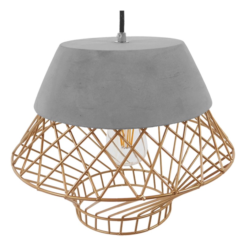 GLOBOSTAR® DURANT 01324 Μοντέρνο Κρεμαστό Φωτιστικό Οροφής με Ντουί 1 x E27 AC 220-240V IP20 - Γκρι & Χρυσό - Μ35 x Π35 x Υ35cm