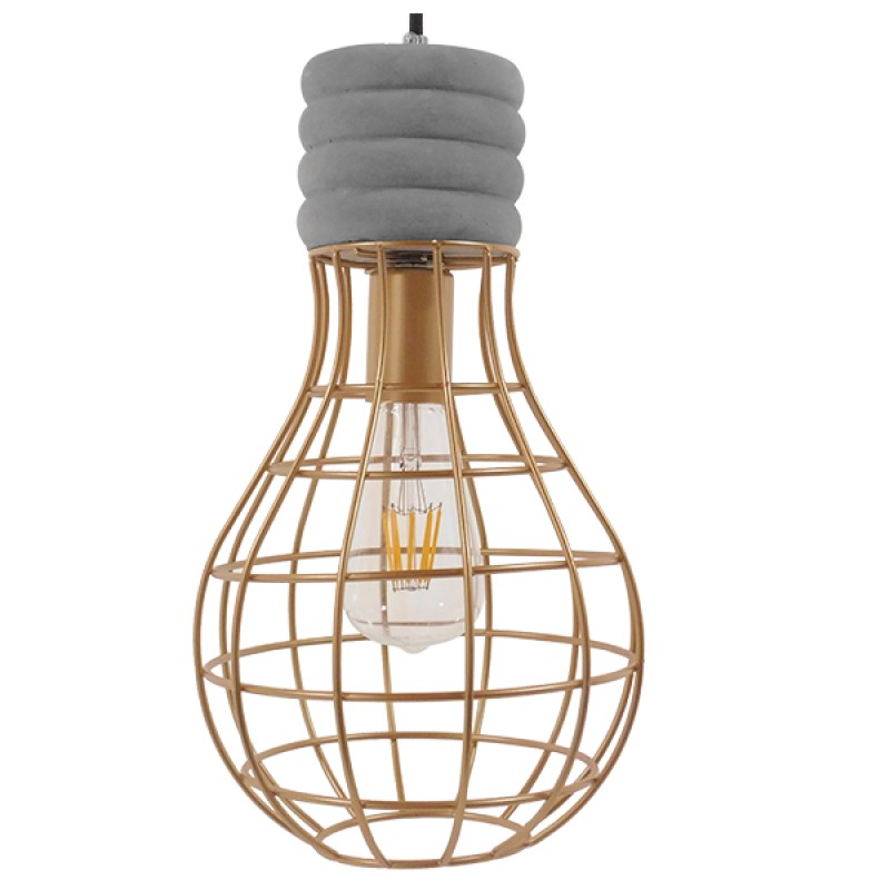 GLOBOSTAR® DURANT 01325 Μοντέρνο Κρεμαστό Φωτιστικό Οροφής με Ντουί 1 x E27 AC 220-240V IP20 - Γκρι & Χρυσό - Μ20 x Π20 x Υ35cm