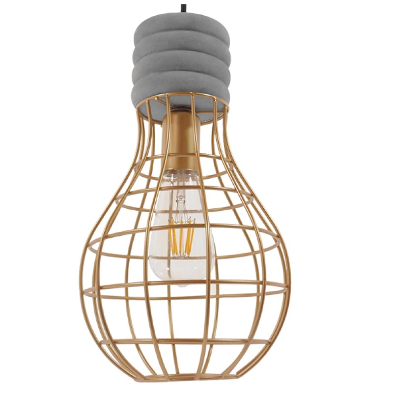 GLOBOSTAR® DURANT 01325 Μοντέρνο Κρεμαστό Φωτιστικό Οροφής με Ντουί 1 x E27 AC 220-240V IP20 - Γκρι & Χρυσό - Μ20 x Π20 x Υ35cm