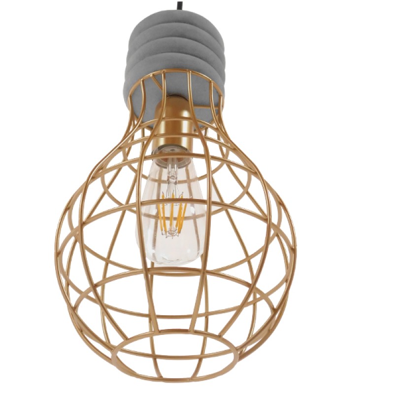GLOBOSTAR® DURANT 01325 Μοντέρνο Κρεμαστό Φωτιστικό Οροφής με Ντουί 1 x E27 AC 220-240V IP20 - Γκρι & Χρυσό - Μ20 x Π20 x Υ35cm