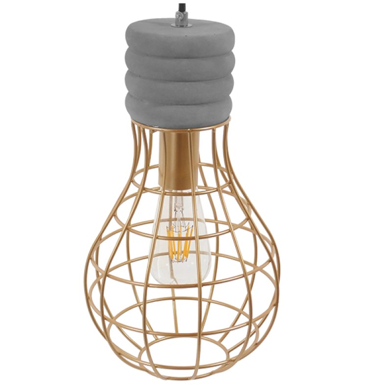 GLOBOSTAR® DURANT 01325 Μοντέρνο Κρεμαστό Φωτιστικό Οροφής με Ντουί 1 x E27 AC 220-240V IP20 - Γκρι & Χρυσό - Μ20 x Π20 x Υ35cm