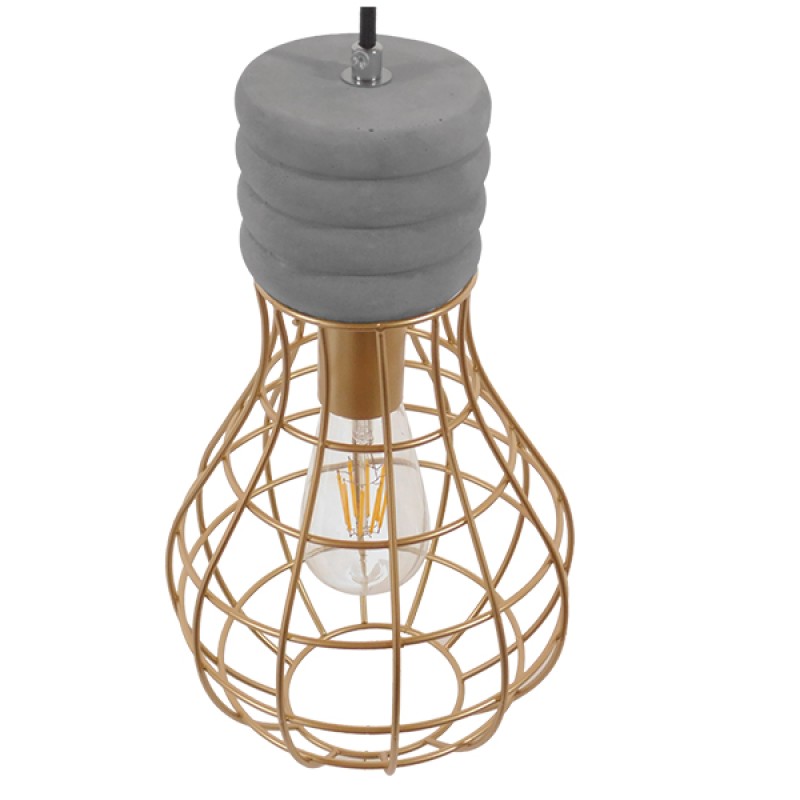 GLOBOSTAR® DURANT 01325 Μοντέρνο Κρεμαστό Φωτιστικό Οροφής με Ντουί 1 x E27 AC 220-240V IP20 - Γκρι & Χρυσό - Μ20 x Π20 x Υ35cm