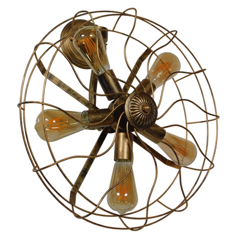 GLOBOSTAR® FAN 01381 Vintage Φωτιστικό Τοίχου - Απλίκα με Ντουί 5 x E27 AC 220-240V IP20 - Μπρούτζινο - Μ46 x Π22 x Υ46cm