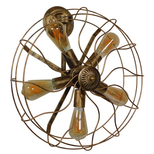 GLOBOSTAR® FAN 01381 Vintage Φωτιστικό Τοίχου - Απλίκα με Ντουί 5 x E27 AC 220-240V IP20 - Μπρούτζινο - Μ46 x Π22 x Υ46cm