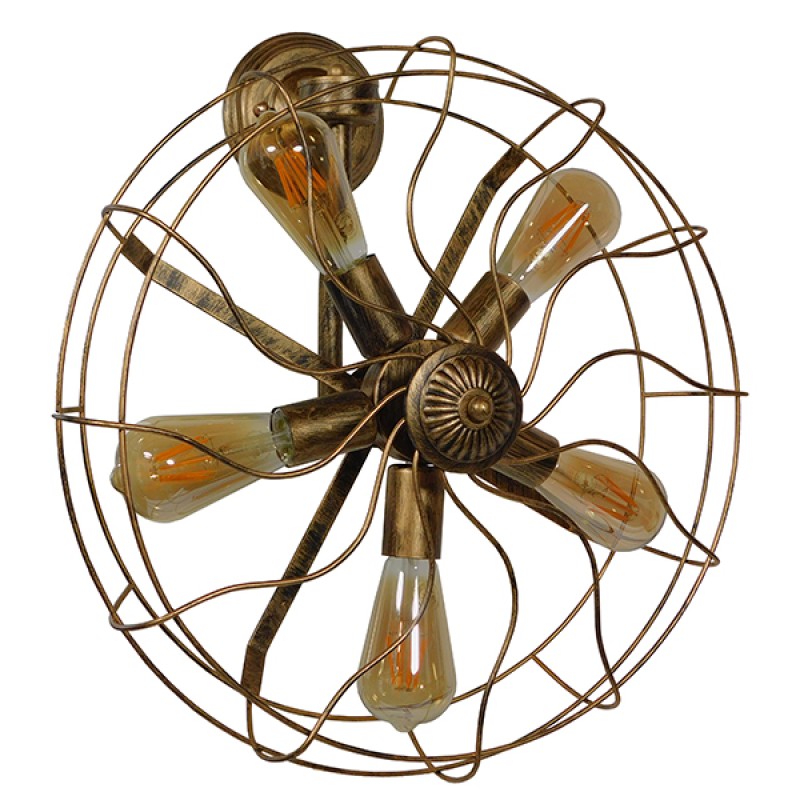 GLOBOSTAR® FAN 01381 Vintage Φωτιστικό Τοίχου - Απλίκα με Ντουί 5 x E27 AC 220-240V IP20 - Μπρούτζινο - Μ46 x Π22 x Υ46cm