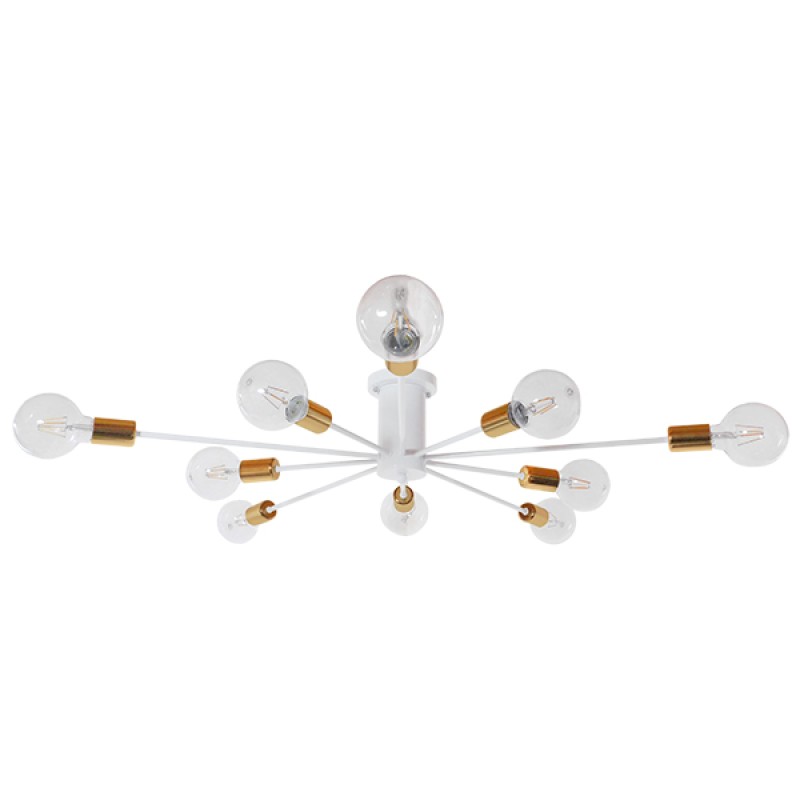 GLOBOSTAR® OLINDA 01383 Μοντέρνο Φωτιστικό Οροφής με Ντουί 10 x E27 AC 220-240V IP20 - Λευκό & Χρυσό - Μ95 x Π95 x Υ17cm