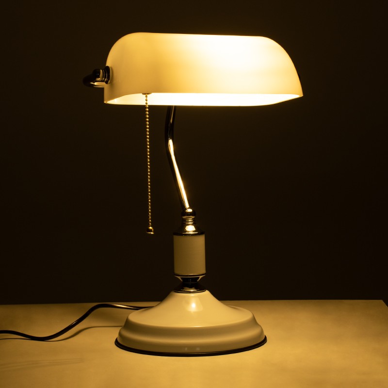 GLOBOSTAR® LIBRARY 01390 Vintage Επιτραπέζιο Φωτιστικό Πορτατίφ με Ντουί 1 x E27 AC 220-240V IP20 - Λευκό & Ασημί - Μ26.5 x Π19 x Υ38cm