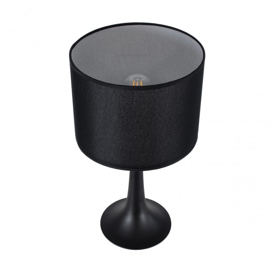 Μοντέρνο Επιτραπέζιο Φωτιστικό Πορτατίφ Μονόφωτο Μεταλλικό με Μαύρο Καπέλο Φ25 GloboStar AMBROSIA BLACK 01394