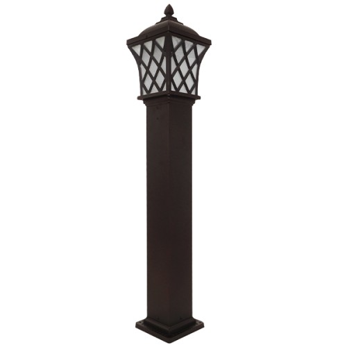GloboStar® SHELTER 01400 Vintage Φωτιστικό Κολωνάκι Κήπου Μονόφωτο 1 x E27 Καφέ Μεταλλικό Πλέγμα L19 x W19 x H100cm