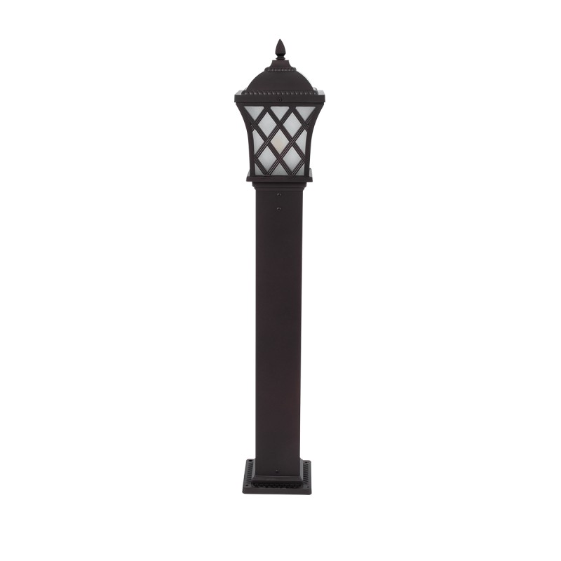 GloboStar® SHELTER 01400 Vintage Φωτιστικό Κολωνάκι Κήπου Μονόφωτο 1 x E27 Καφέ Μεταλλικό Πλέγμα L19 x W19 x H100cm