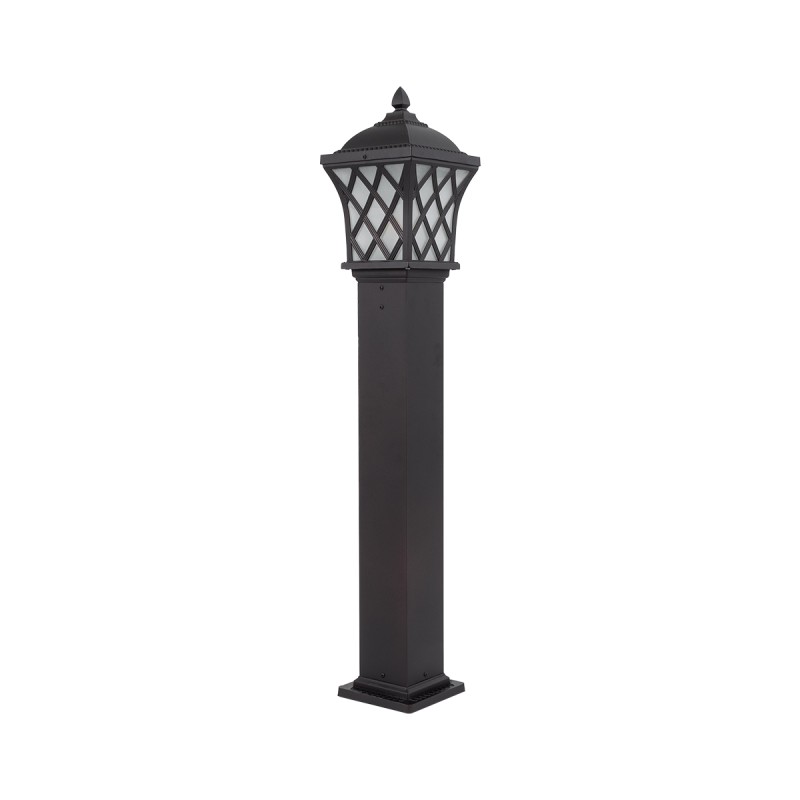GloboStar® SHELTER 01400 Vintage Φωτιστικό Κολωνάκι Κήπου Μονόφωτο 1 x E27 Καφέ Μεταλλικό Πλέγμα L19 x W19 x H100cm