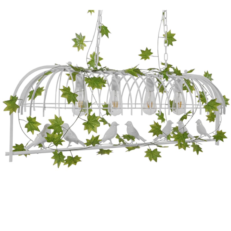 GLOBOSTAR® NEST 01403 Vintage Κρεμαστό Φωτιστικό Οροφής με Ντουί 4 x E27 AC 220-240V IP20 - Λευκό & Πράσινο - Μ103 x Π34 x Υ36.5cm