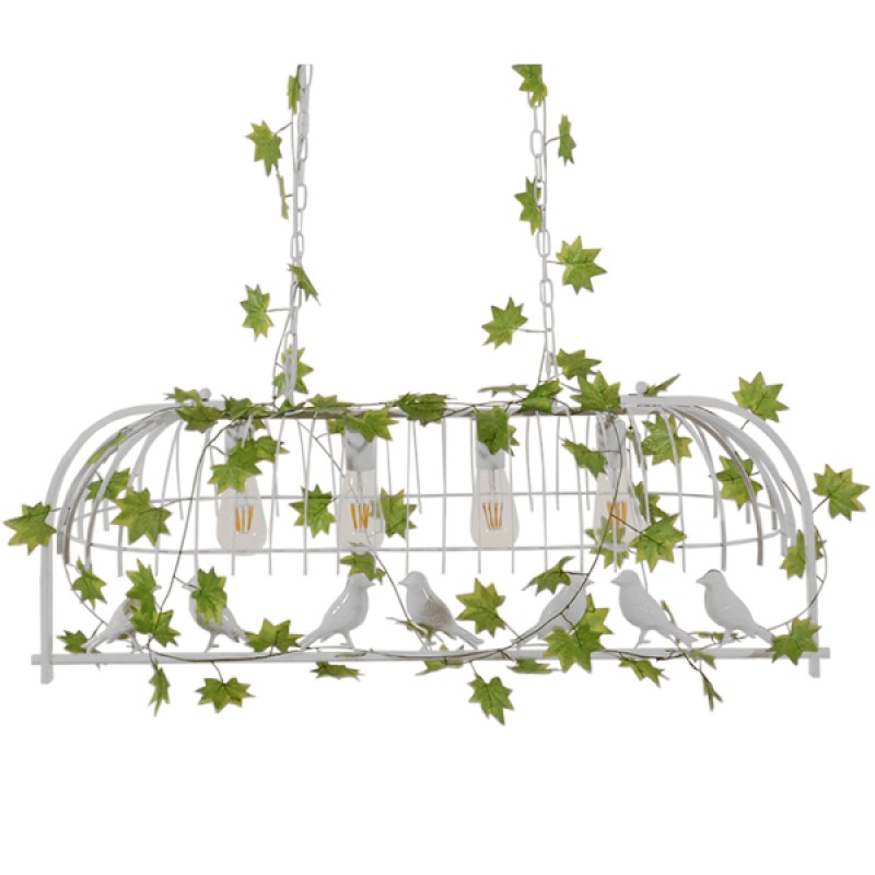 GLOBOSTAR® NEST 01403 Vintage Κρεμαστό Φωτιστικό Οροφής με Ντουί 4 x E27 AC 220-240V IP20 - Λευκό & Πράσινο - Μ103 x Π34 x Υ36.5cm