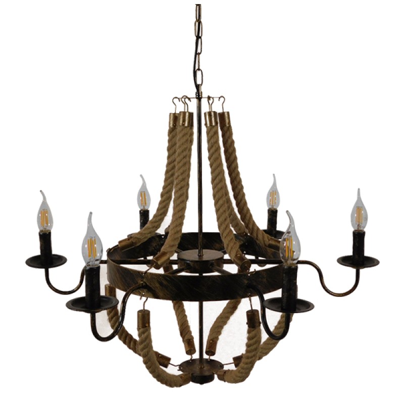 GLOBOSTAR® VICTORIAN 01404 Vintage Κρεμαστό Φωτιστικό Οροφής με Ντουί 6 x E14 AC 220-240V IP20 - Χάλκινο Εφέ Σκουριάς & Μπεζ - Μ85 x Π85 x Υ85cm
