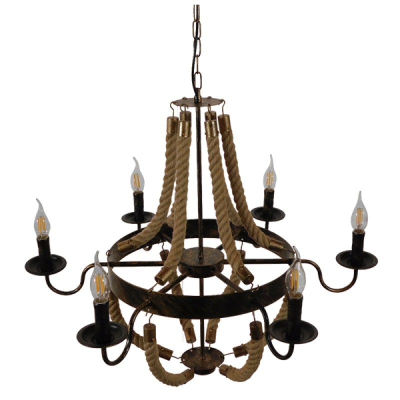 GLOBOSTAR® VICTORIAN 01404 Vintage Κρεμαστό Φωτιστικό Οροφής με Ντουί 6 x E14 AC 220-240V IP20 - Χάλκινο Εφέ Σκουριάς & Μπεζ - Μ85 x Π85 x Υ85cm