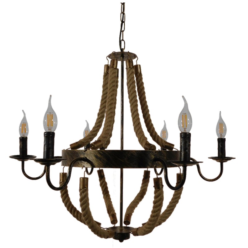 GLOBOSTAR® VICTORIAN 01404 Vintage Κρεμαστό Φωτιστικό Οροφής με Ντουί 6 x E14 AC 220-240V IP20 - Χάλκινο Εφέ Σκουριάς & Μπεζ - Μ85 x Π85 x Υ85cm
