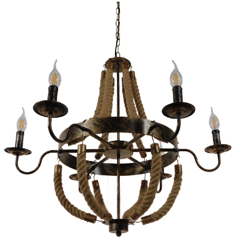 GLOBOSTAR® VICTORIAN 01404 Vintage Κρεμαστό Φωτιστικό Οροφής με Ντουί 6 x E14 AC 220-240V IP20 - Χάλκινο Εφέ Σκουριάς & Μπεζ - Μ85 x Π85 x Υ85cm