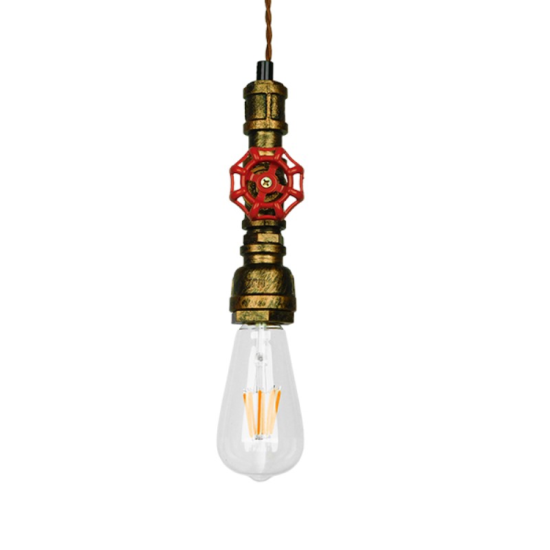 GLOBOSTAR® SPIGOT 01413 Vintage Κρεμαστό Φωτιστικό Οροφής με Ντουί 1 x E27 AC 220-240V IP20 - Χάλκινο & Κόκκινο - Μ5 x Π5 x Y20cm