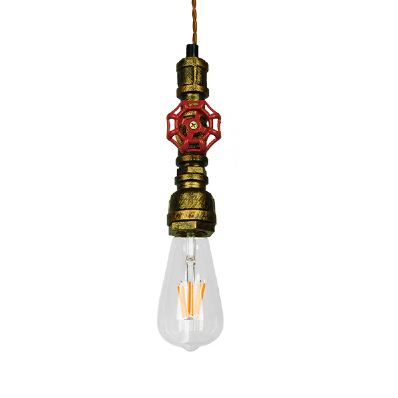 GLOBOSTAR® SPIGOT 01413 Vintage Κρεμαστό Φωτιστικό Οροφής με Ντουί 1 x E27 AC 220-240V IP20 - Χάλκινο & Κόκκινο - Μ5 x Π5 x Y20cm