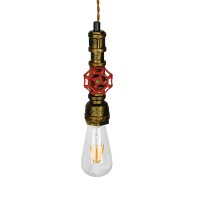 GLOBOSTAR® SPIGOT 01413 Vintage Κρεμαστό Φωτιστικό Οροφής με Ντουί 1 x E27 AC 220-240V IP20 - Χάλκινο & Κόκκινο - Μ5 x Π5 x Y20cm