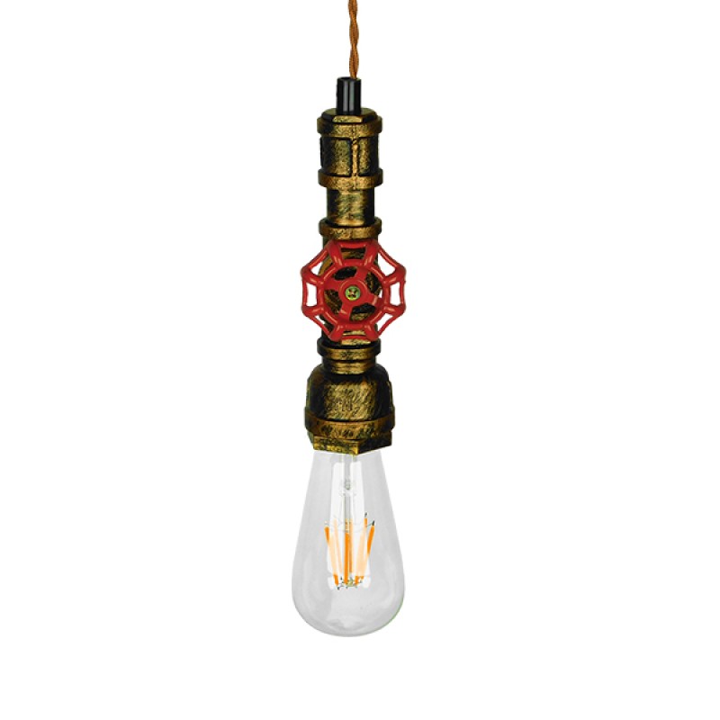 GLOBOSTAR® SPIGOT 01413 Vintage Κρεμαστό Φωτιστικό Οροφής με Ντουί 1 x E27 AC 220-240V IP20 - Χάλκινο & Κόκκινο - Μ5 x Π5 x Y20cm