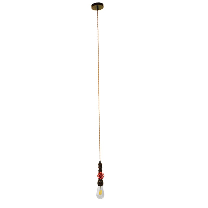 GLOBOSTAR® SPIGOT 01414 Vintage Κρεμαστό Φωτιστικό Οροφής με Ντουί 1 x E27 AC 220-240V IP20 - Καφέ & Κόκκινο - Μ5 x Π5 x Y20cm
