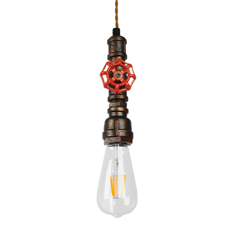GLOBOSTAR® SPIGOT 01414 Vintage Κρεμαστό Φωτιστικό Οροφής με Ντουί 1 x E27 AC 220-240V IP20 - Καφέ & Κόκκινο - Μ5 x Π5 x Y20cm