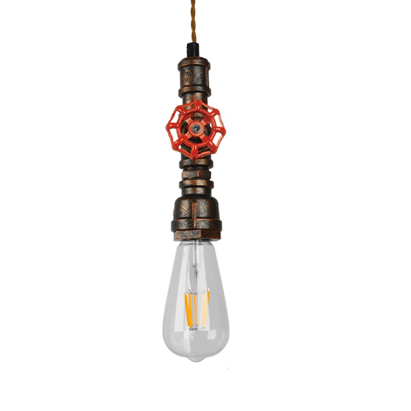 GLOBOSTAR® SPIGOT 01414 Vintage Κρεμαστό Φωτιστικό Οροφής με Ντουί 1 x E27 AC 220-240V IP20 - Καφέ & Κόκκινο - Μ5 x Π5 x Y20cm