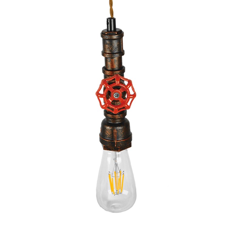 GLOBOSTAR® SPIGOT 01414 Vintage Κρεμαστό Φωτιστικό Οροφής με Ντουί 1 x E27 AC 220-240V IP20 - Καφέ & Κόκκινο - Μ5 x Π5 x Y20cm