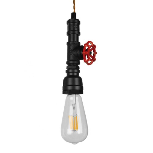 GLOBOSTAR® SPIGOT 01415 Vintage Κρεμαστό Φωτιστικό Οροφής με Ντουί 1 x E27 AC 220-240V IP20 - Μαύρο & Κόκκινο - Μ5 x Π5 x Y20cm